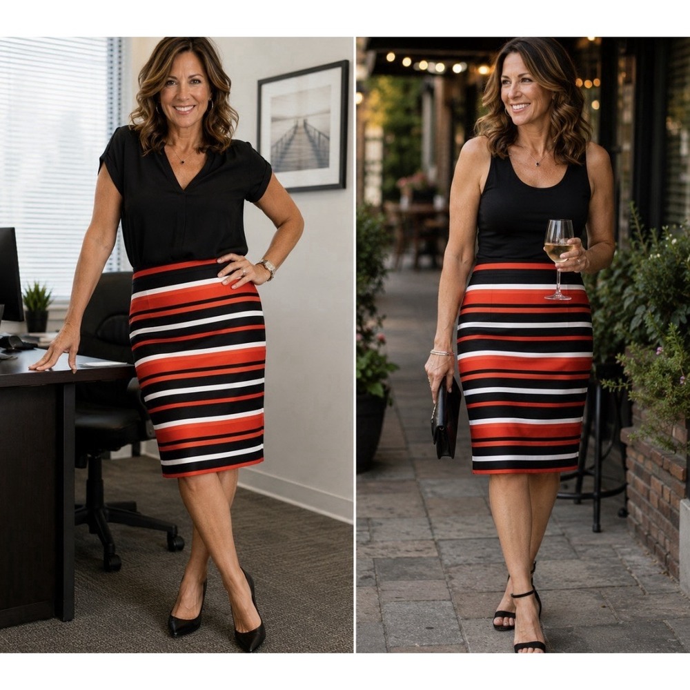 New York Clothing Company Striped Knee Length Skirt-Size Large Multi color